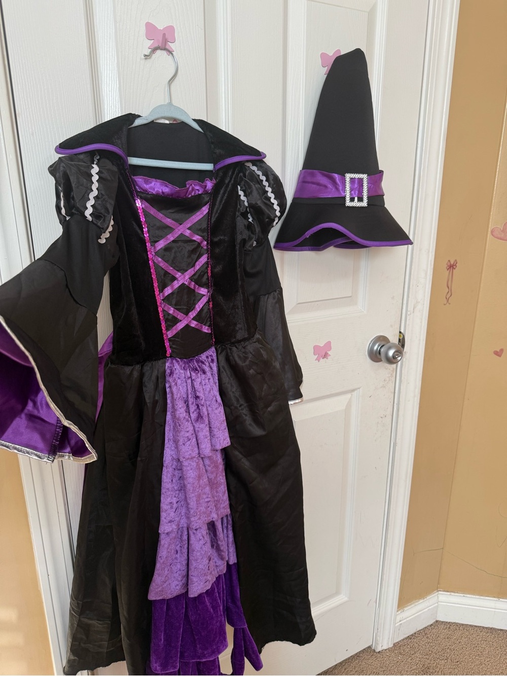Girls Black & Purple Witch Costume Dress with Hat